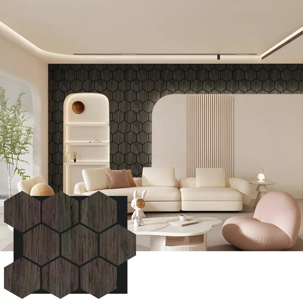 Pannelli murali acustici in legno esagonali per l'interior design