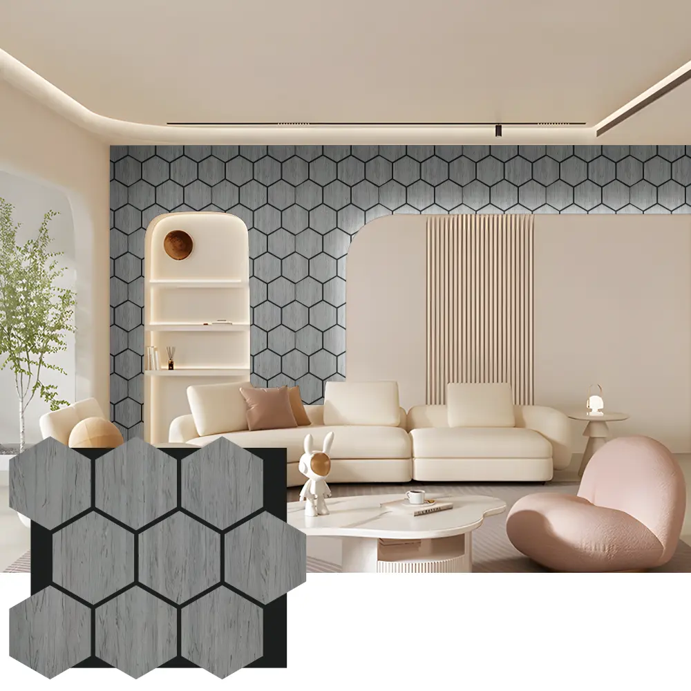 Pannelli murali acustici in legno esagonali per l'interior design
