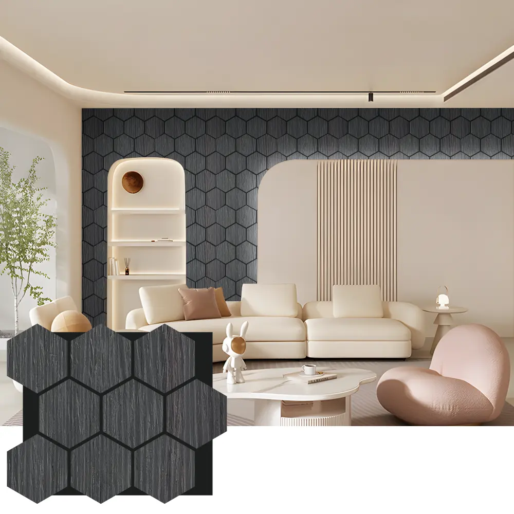 Pannelli murali acustici in legno esagonali per l'interior design